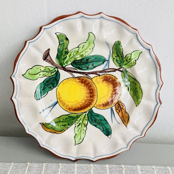 Vintage Italy Plate Dish 8.5" FRUIT 90s Peach Farmhouse - Picture 1 of 5